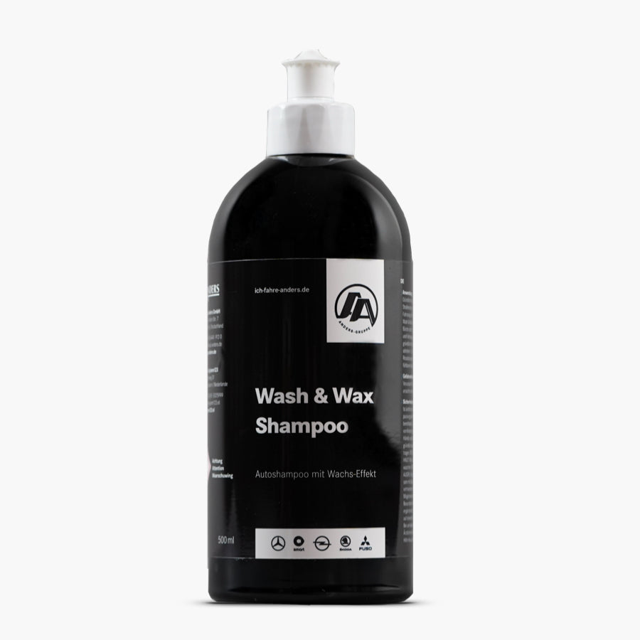 meinandersTV Wash & Wax Shampoo Flasche mit  Push and Pull Verschluss, Produktbild auf weißen Hintergrund